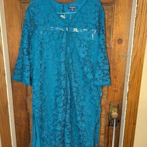 Roaman's Blue Lace‎ Pantsuit with 3/4 Sleeves